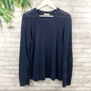 EQUIPMENT • Navy Blue Eyelit Knit Sweater Size L